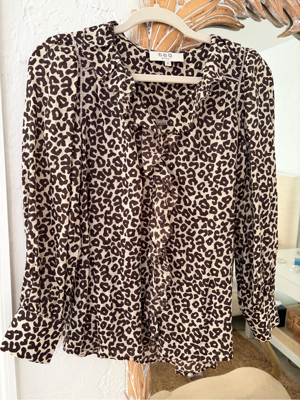 Sea New York Beige and Black Leopard Print Button-Down Shirt